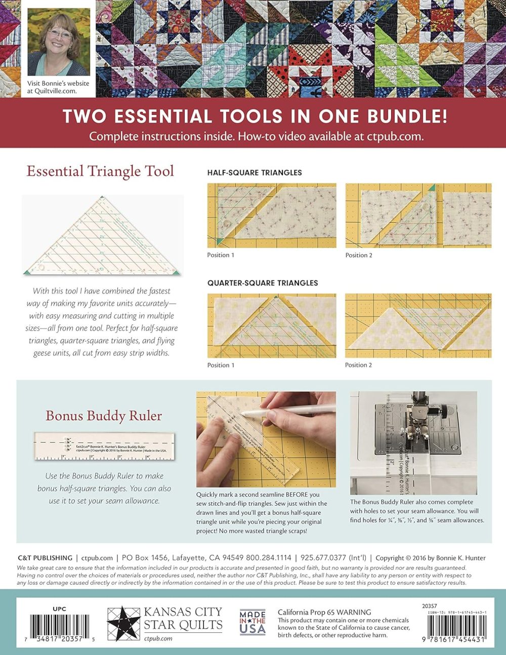 fast2cut Bonnie K. Hunter's Essential Triangle Tool: Quickly Make Half-Square, Quarter-Square, Flying Geese & Bonus Triangles - Plus Mark Perfect Seam ... - FREE Bonus Buddy Ruler (Fast2cut Templates) - Image 2