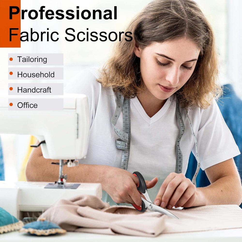 iBayam Scissors All Purpose, 9.3 Inch Scissors Heavy Duty Stainless Steel Shears for Home Household Cutting Fabric Leather, Sewing Shears, Paper Box Cutter, Package Opener, Hand Cutting Tools - Image 3
